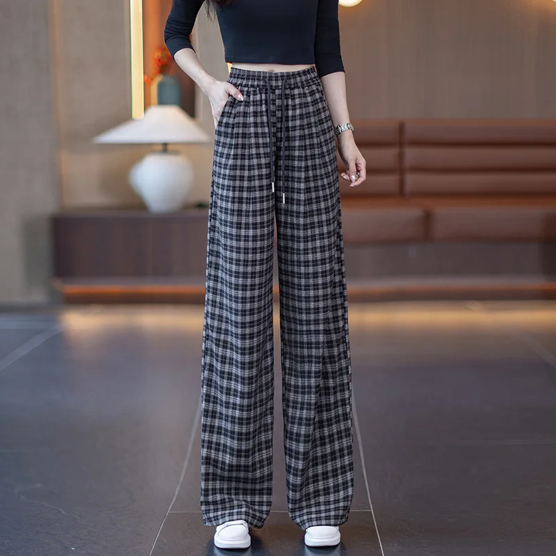 

Fashion Plaid Pants Women's Straight Pants Autumn New Korean Style Draped Slimming Wide-Leg Pants