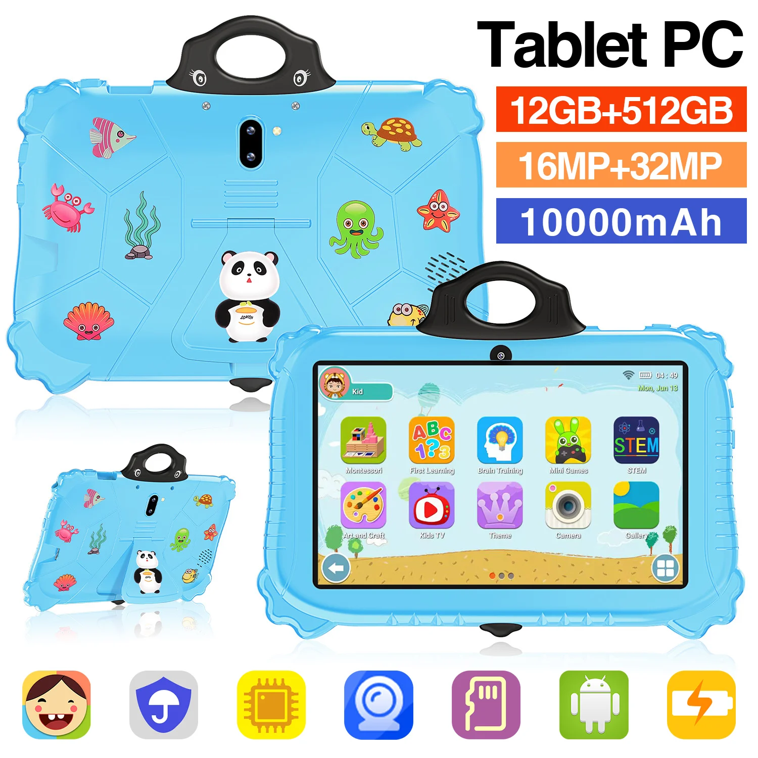 

Newest Children's Tablets C79 Android14 HD Screen 12GB RAM 512GB ROM Dual Card Dual Standby 10000mAh Bluetooth GPS WIFI16MP+32MP