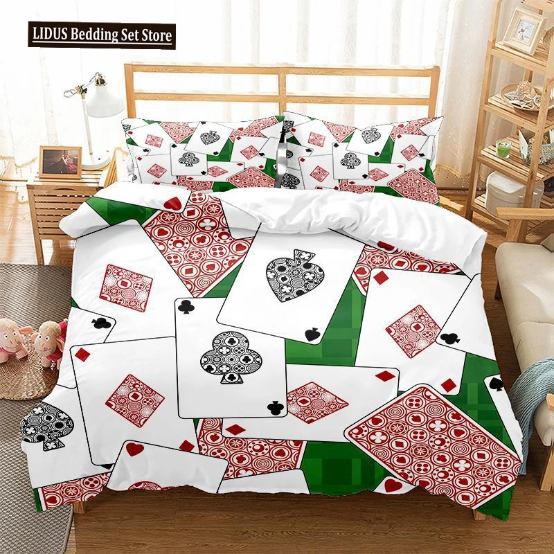 Poker Gaming Polyester Duvet Cover King Queen Size Novelty Group Competitive Games Comforter Cover For Children Kid Boys Girls