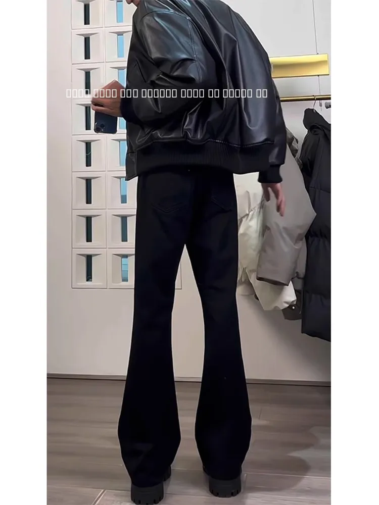 

Slimming Knife Fce Lined Micro Flared Straight Leg Jeans Men's Cleanfit American Sle Long Pants Winter Wear