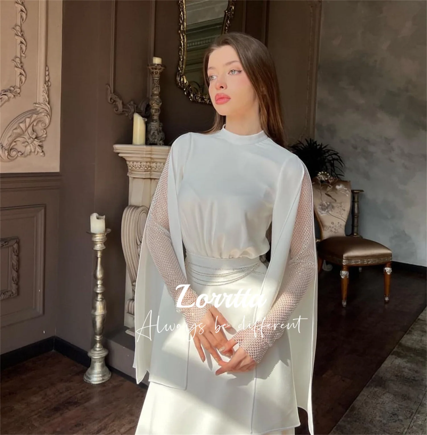 Dress Simple Grace Glitter Sleeves Party White Dresses for Dancing Parties Robe De Soiree Femmes Evening Gown Formal Customized