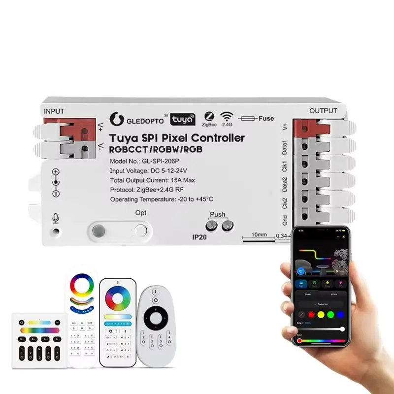GLEDOPTO GL-SPI206P Tuya SPI Pixel APP Control LED Strip Lamp Controller 2Pc Smart Life Zigbee Dynamic Static Mode Music Sound