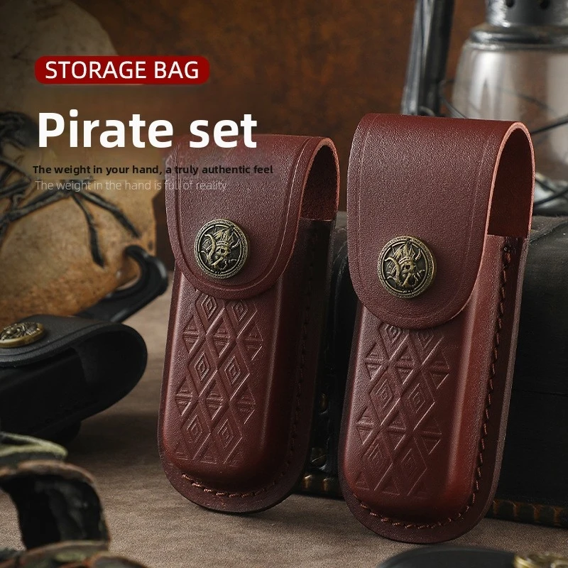 Handmade Genuine Leather Pocket Knife Case - Durable Cowhide Side-Mounted Folding Knife Protection Case For Storing The Leather view 3