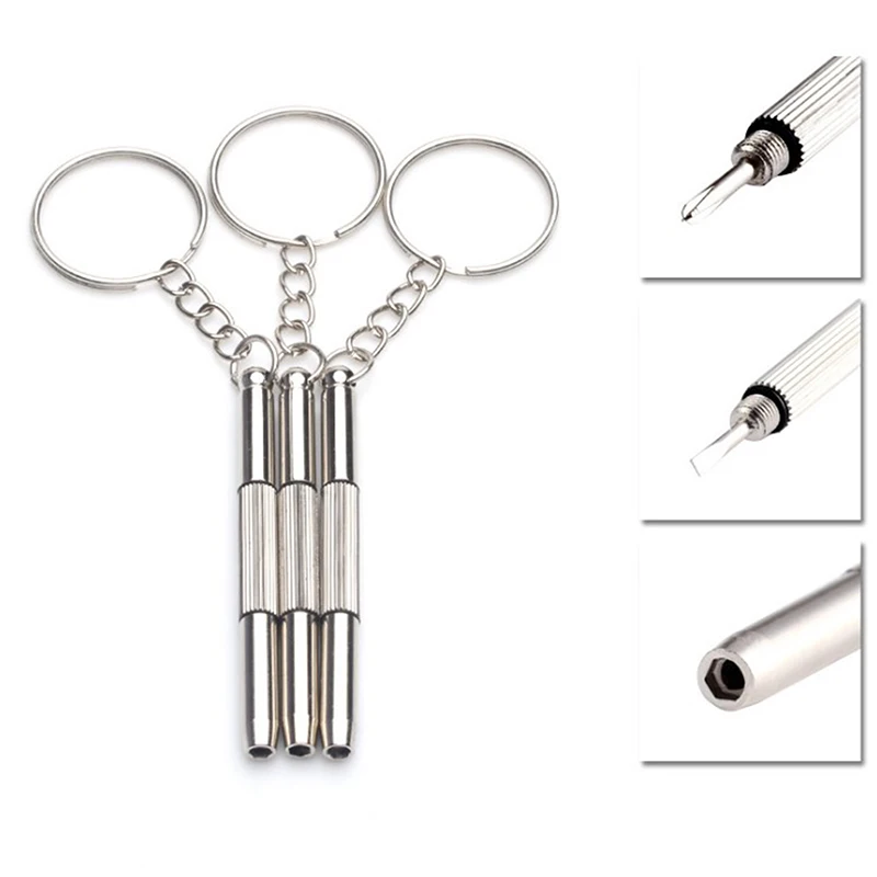 3in1 Mini Precision Repair Screwdriver Jewelry Craft Making Tools Portable Key Chain Eyeglasses Sunglasses Watches Accessories