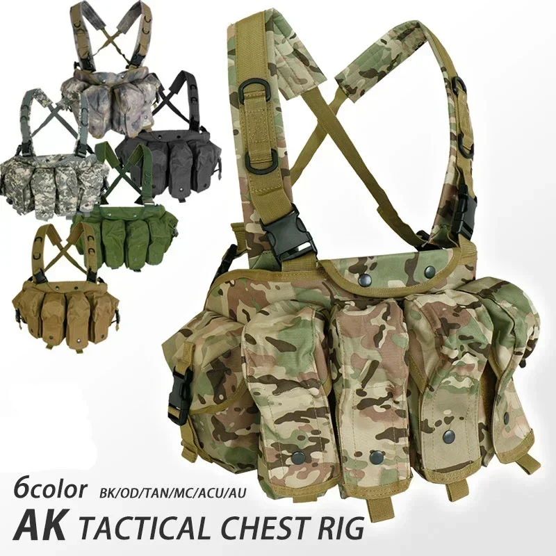 AK Tactical Chest Rig with Magazine Pouches Multicam Military Airsoft Chest Rig for Hunting Shooting CS Combat Outdoor Gear Kids
