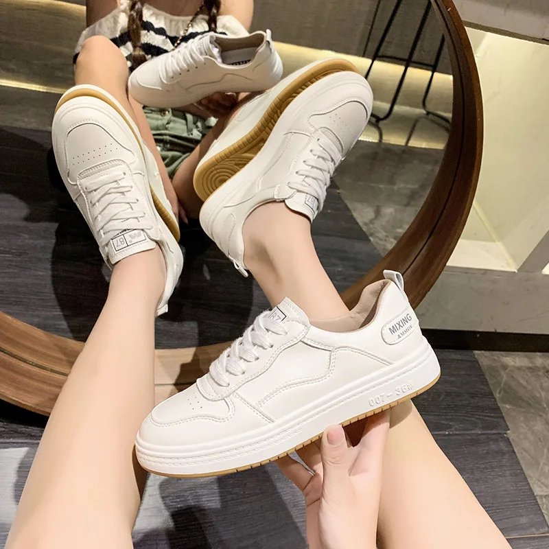 Women Sneakers Leather Shoes Spring Trend Casual Flats Sneakers Female New Fashion Comfort White Vulcanized Platform Shoes