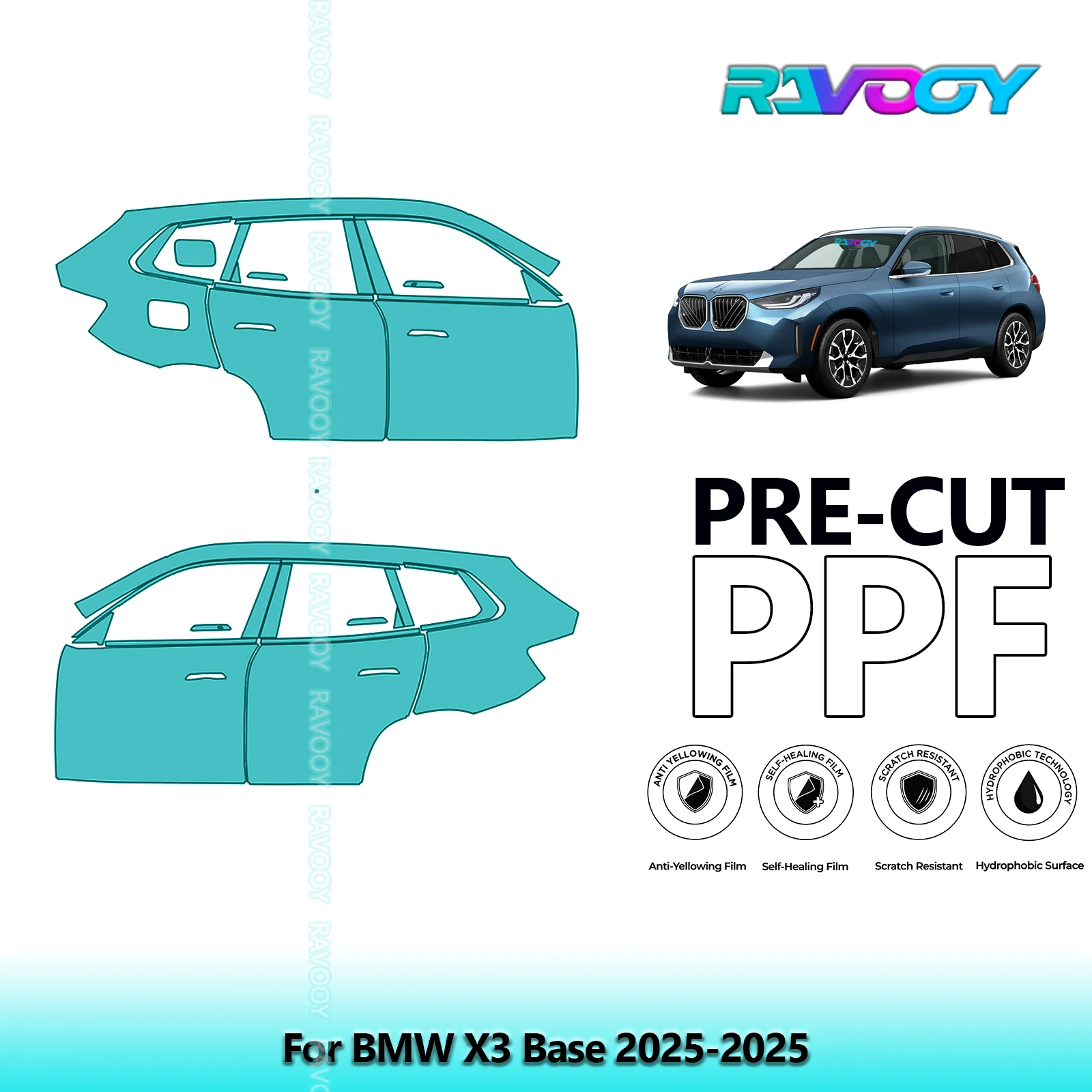 

For BMW X3 Base 2025-2025 8.5mil Clear Matte Pre-Cut PPF Door & A/B Pillar Kit TPU Paint Protection Film Set