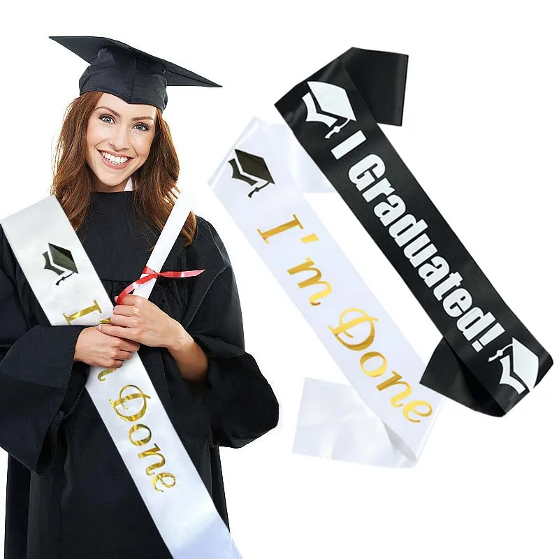 Graduation Party Decoration Graduate Black Blue Satin Sash University I'M Graduated Done Belts Boy Girl Graduation Favors Decor