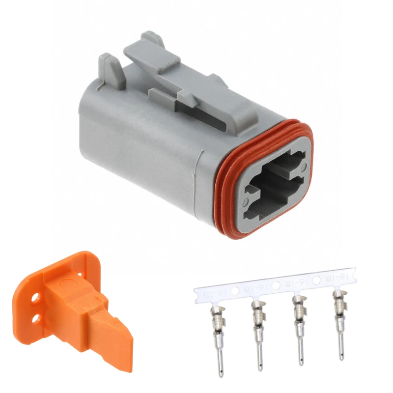 DT06-4S,Female Terminal Housing,Wire-to-Wire Connector,4P,0.175 in Centerline,4.45mm Pitch,Sealable,Wire & Cable,Male,DT04-4P