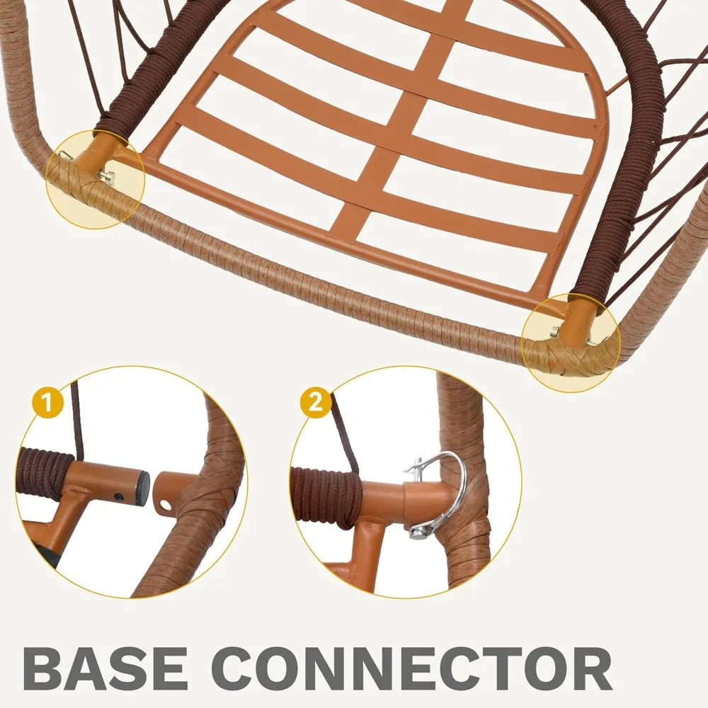 كرسي على شكل بيضة مع حامل، أرجوحة فناء من الخيزران المعلقة في الهواء الطلق مع وسادة، كرسي أرجوحة معلق 300 رطل