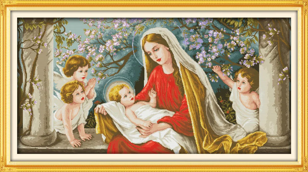 

Joy Sunday Pre-printed Cross Stitch Kit Easy Pattern Aida Stamped Fabric Embroidery Set-Madonna-and-child (11)