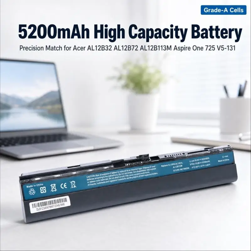 5200mAh High Quality Replacement Laptop Battery For Acer AL12B32 AL12B72 AL12B113M Aspire One 725 V5-131 Notebook Battery