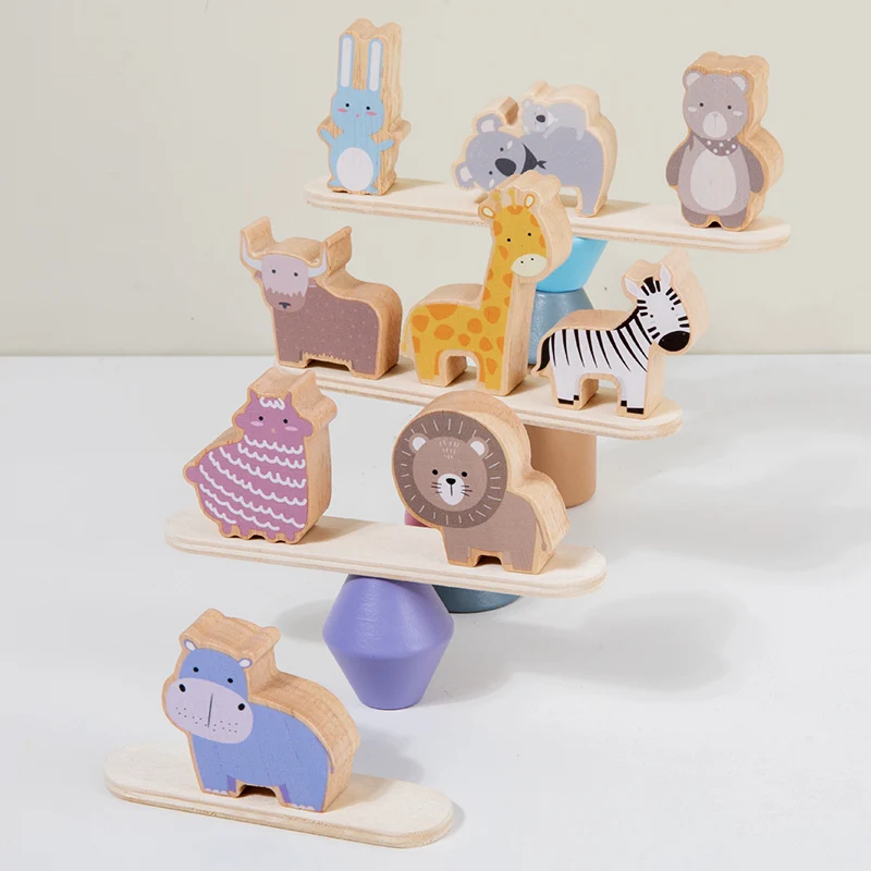 كتل خشبية ثلاثية الأبعاد للأطفال، كتل تكديس توازن الحيوانات، ألعاب تعليمية للأطفال، تعليم مونتيسوري