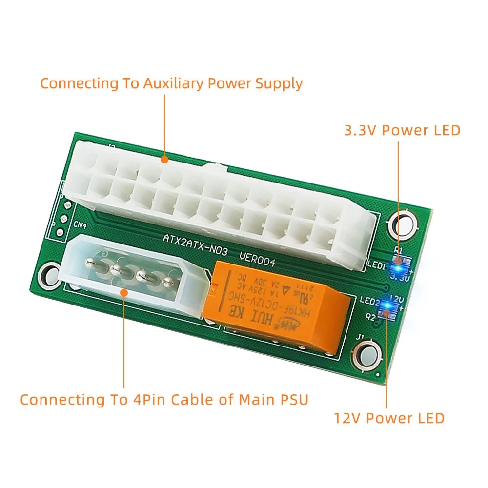 حار ATX المزدوج PSU متعددة محول التيار الكهربائي مجلس الطاقة المتزامن إضافة 2PSU مع الطاقة LED إلى موصل موليكس 4 دبوس