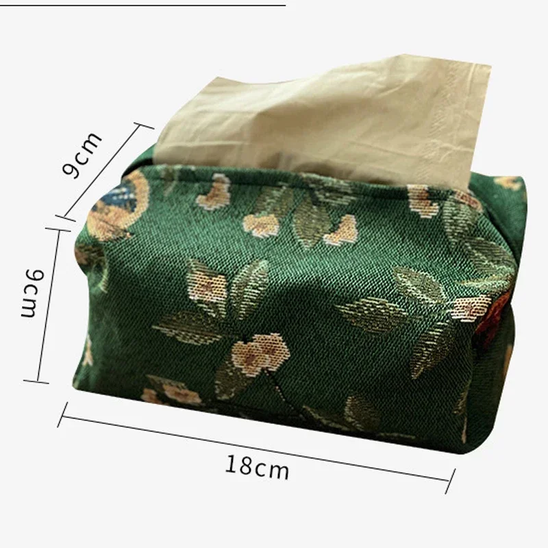 European Retro Tissue Box Storage Bag High Quality Napkin Holder Foldable Tissue Box Home Office Desktop Embroidery Storage Box