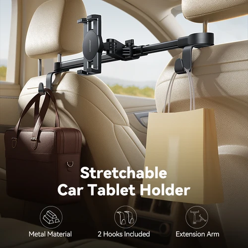 Imagen 2 del producto Joyroom-soporte para tableta y reposacabezas de coche, con 2 ganchos, para asiento trasero, soporte para teléfono con brazo de extensión para tableta/teléfonos de 4,7-12,9""