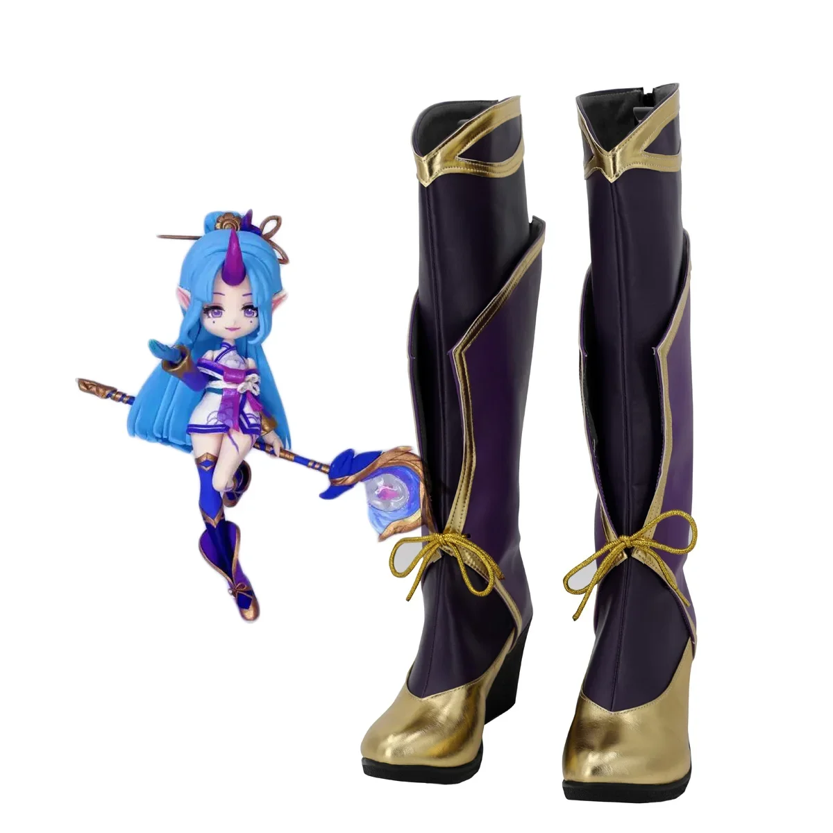  Spirit Blossom Soraka Cosplay Boots Wedge Heel Shoes Custom Made Any Size for Unisex