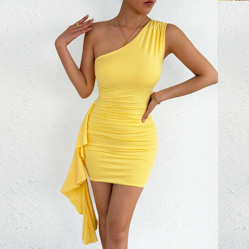 Women's 2026 Summer New Style One-shoulder Sleeveless Slim-fit Bodycon Sexy Dress Summer Maxi Dress Outfits Sexy Midi
