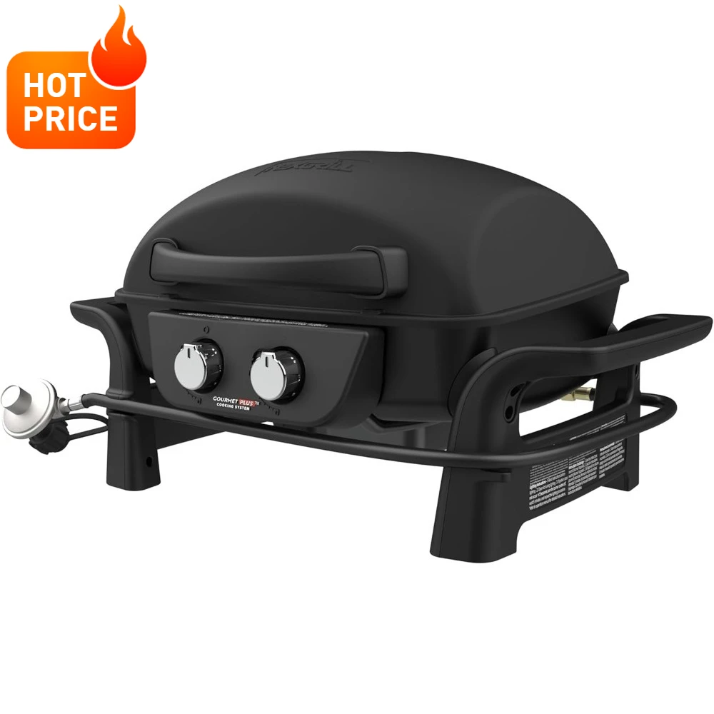 Combo de grelha e grelha a gás portátil 2 em 1 com 2 queimadores pequenos com 263 quadrados no espaço de cozinha, alças fáceis de levantar, ferramentas externas de 13.500 BTU.