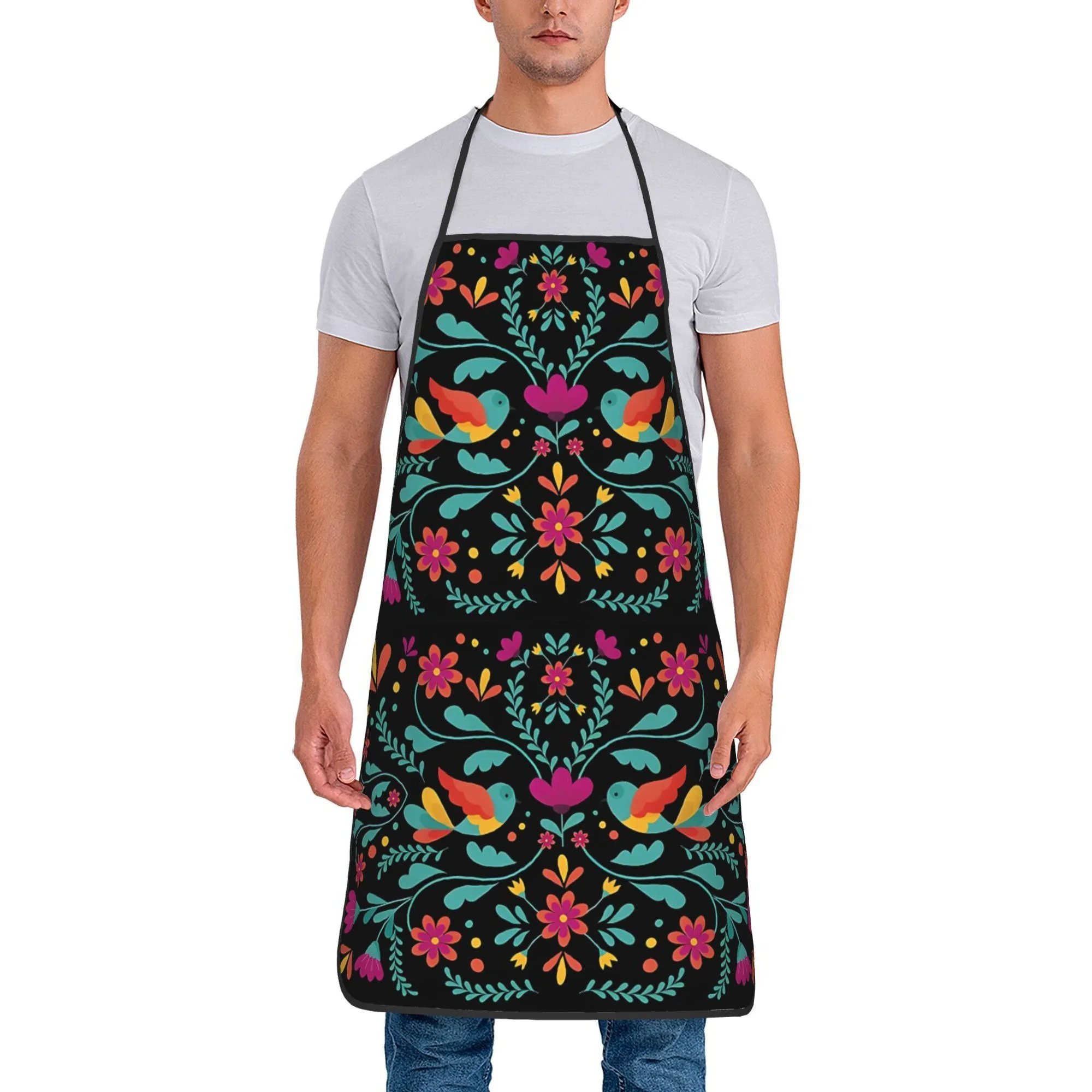 

Vibrant Mayan Aztec Floral Print Apron Colorful Exotic Apron Adjustable Ties for Cooking Restaurant Use Mexican Home Decor