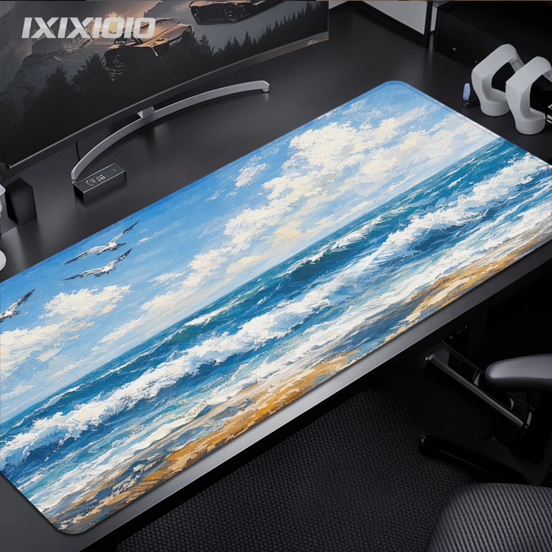 Mouse Pad Blue Oil Painting Waves Gaming printon demand Large New HD Custom Mousepad XXL MousePads Soft Carpet PC Mice Pad