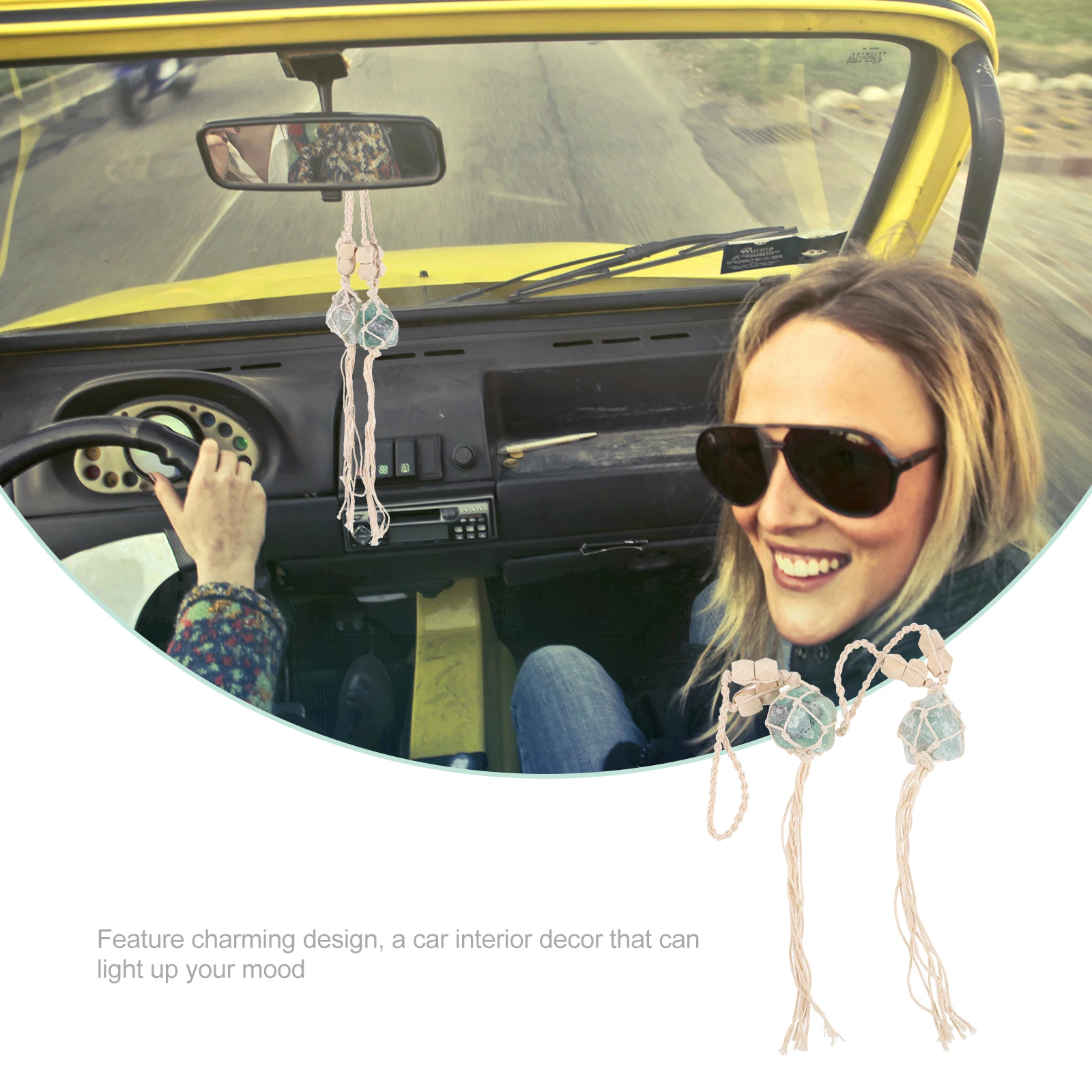 

2pcs Stone Car Hanging Ornament Natural Rear View Mirror Decoration Accessories Lightweight Compact Car Interior Gift