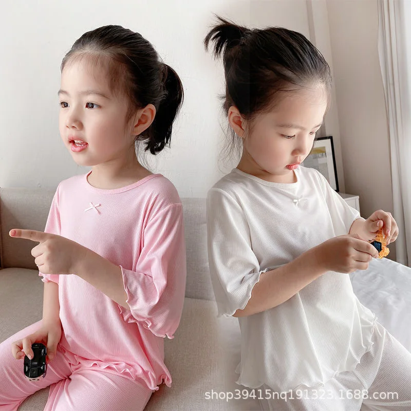 

Pajamas Girls Ice Silk Set Thin Children Home Wear Summer Children Air Conditioning Clothing Summer New Fashion