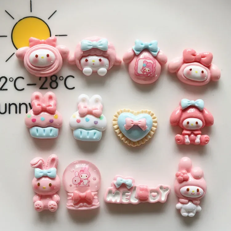 5pcs miniso series cute sanrio melody cartoon resin flatback cabochons diy crafts materials jewelry making charms