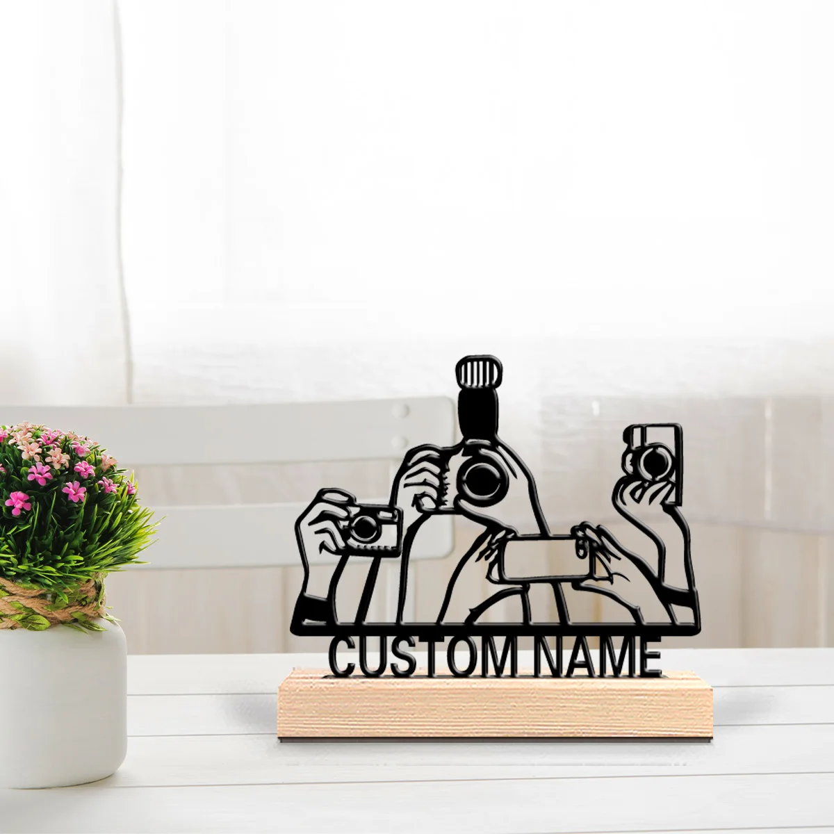 1pc take a photo Personalized Letter Metal Statue Metal Ornament With Wood Base Metal Ornament Study Desktop Decoration