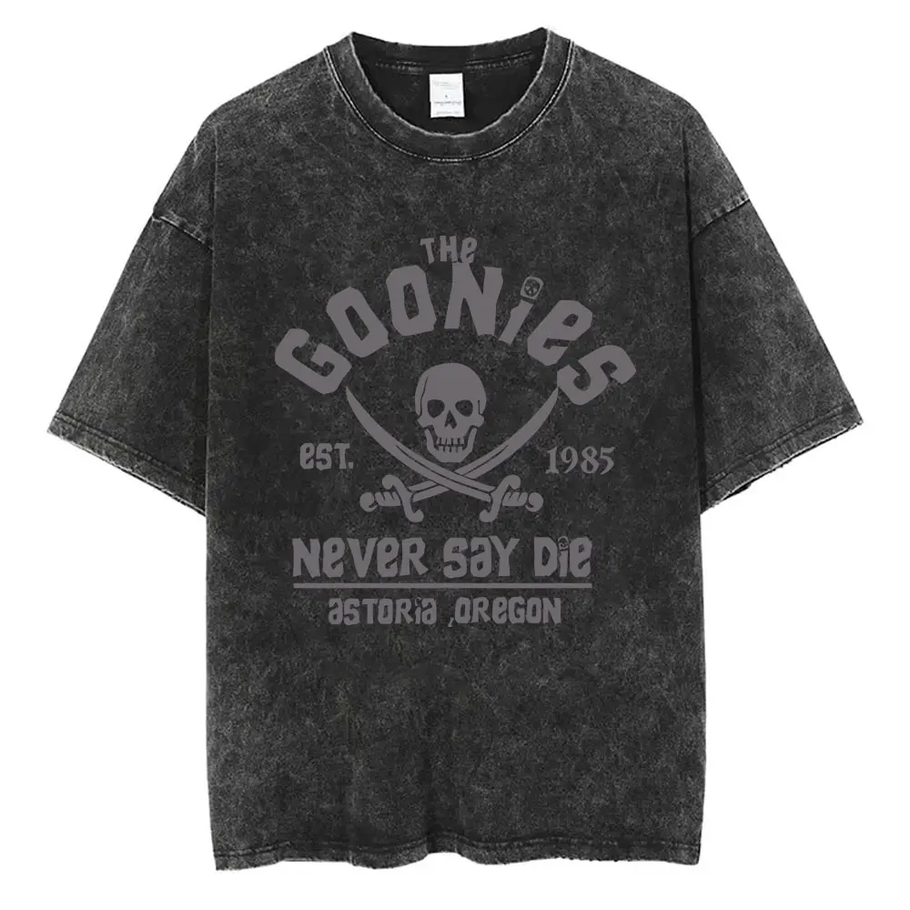 غسلها خمر مضحك فيلم The Goonies Never Say يموت الجرافيك تي شيرت الهيكل العظمي تي شيرت مطبوع الرجال النساء الهيب هوب المتضخم التي شيرت