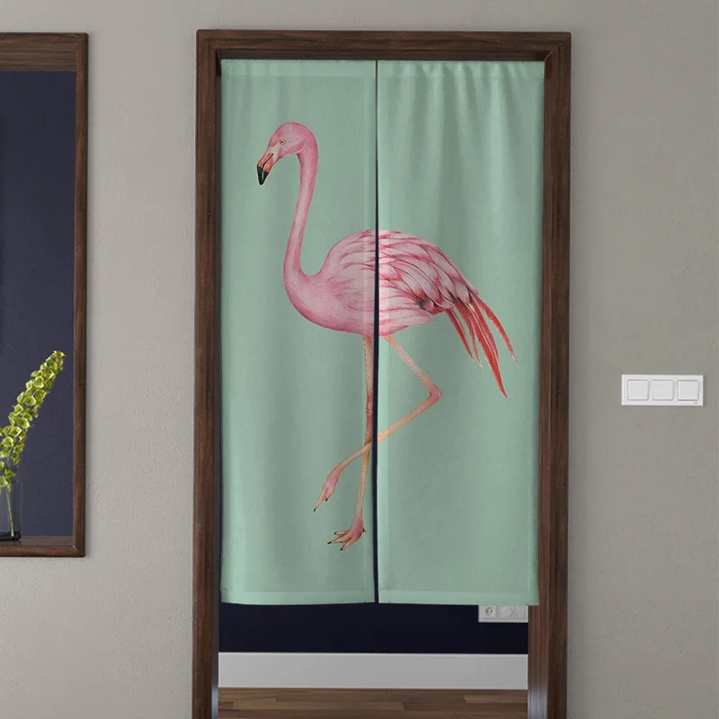 Door Curtain Noren Room Partition Privacy Protection Pendant Japanese Kitchen Decoration Household Multi Size animals flamingos