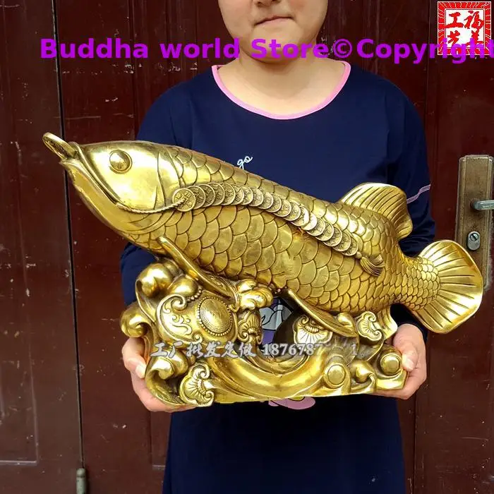 

60CM Huge large - HOME Company Store TOP COOL Efficacious Talisman Recruit money Arowana Golden Fish FENG SHUI copper statue