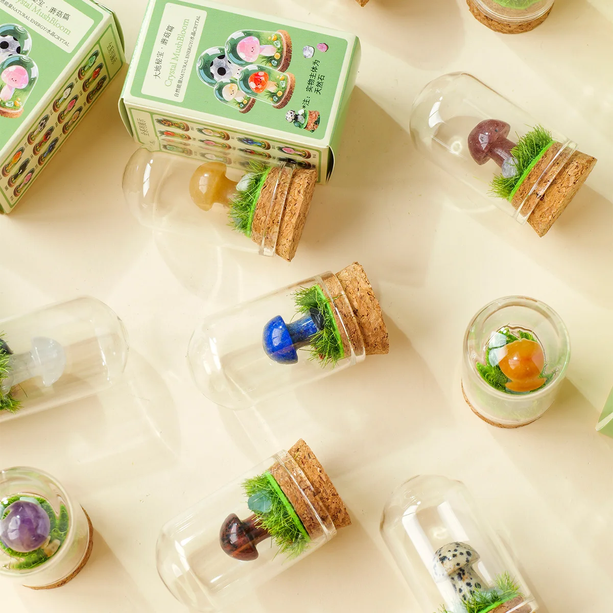 1 قطعة الفطر الكريستال الطبيعي أتمنى زجاجة صندوق أعمى زخرفة كريستال الحجر الخام المعدنية عينة الانجراف زجاجة ديكور المنزل الحرفية