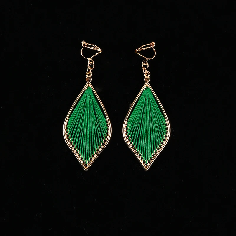NEW Bohemian Vintage Cotton Thread Water Drop Clip on Earrings for Women Girl Temperament Without Piercing Ear Clips Jewelry