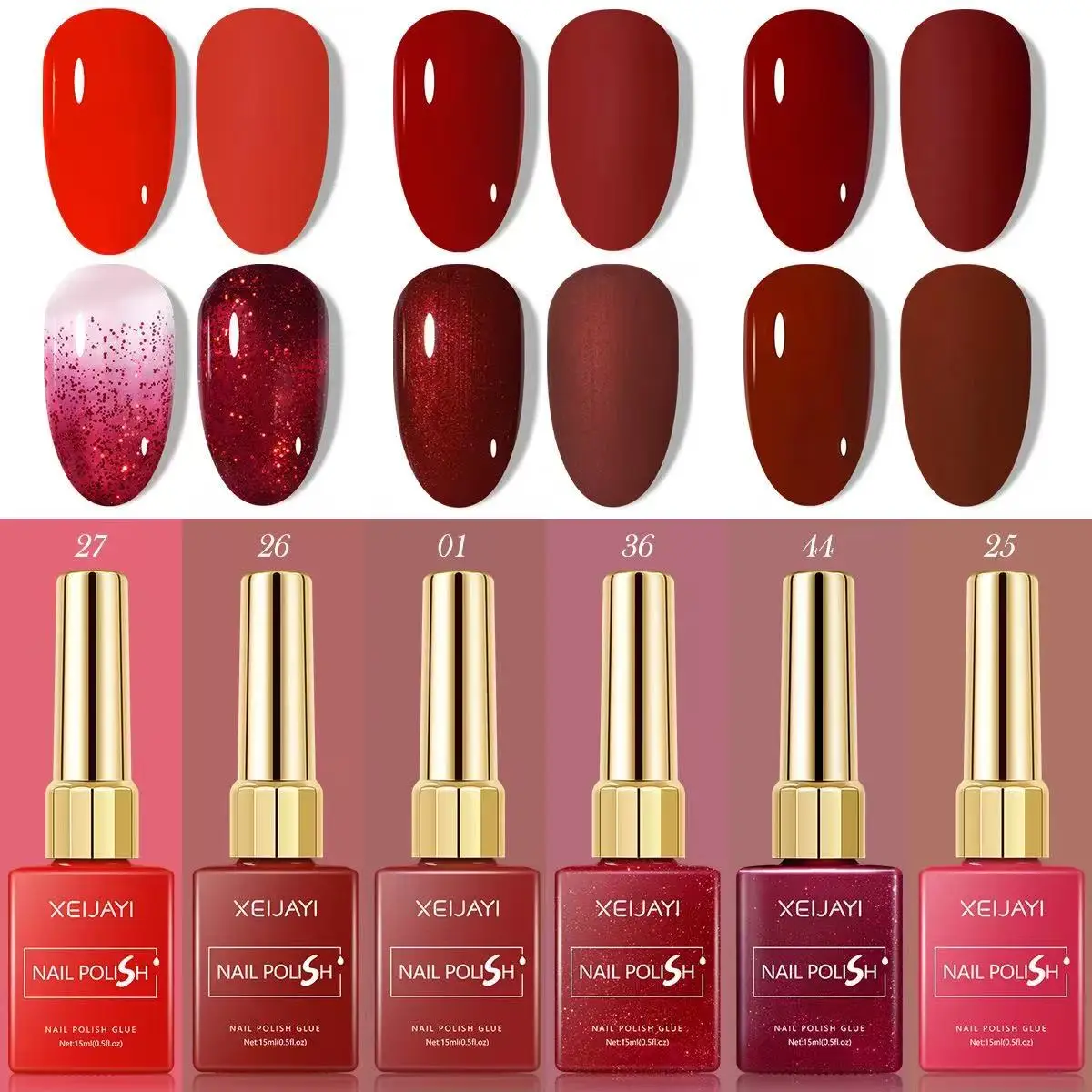 15ml Gel Nail Polish 6 Colors Red Polish Super Bright Semi-Permanent DIY for Nail Art Materials Uv Permanent Seedling Varnish