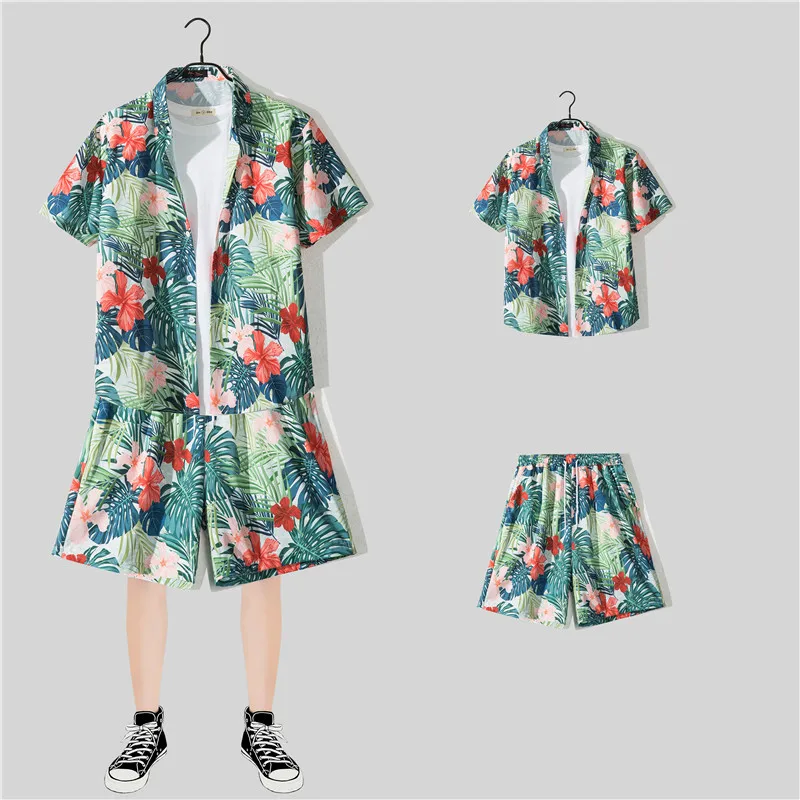 Strandkleding Heren 2 Delige Set Vintage Print Knoop Hawaiiaans Shirt En Korte Broek Pak 2024 Zomer Mode Casual Outfit Met Korte Mouwen