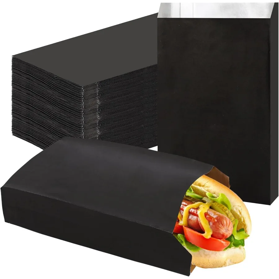 

Disposable Foil Sandwich Bags 200pcs 4.7x8.6x1.6 Black Hamburger Wrappers Bags Aluminum Foil Storage Grease Packaging Bag for H