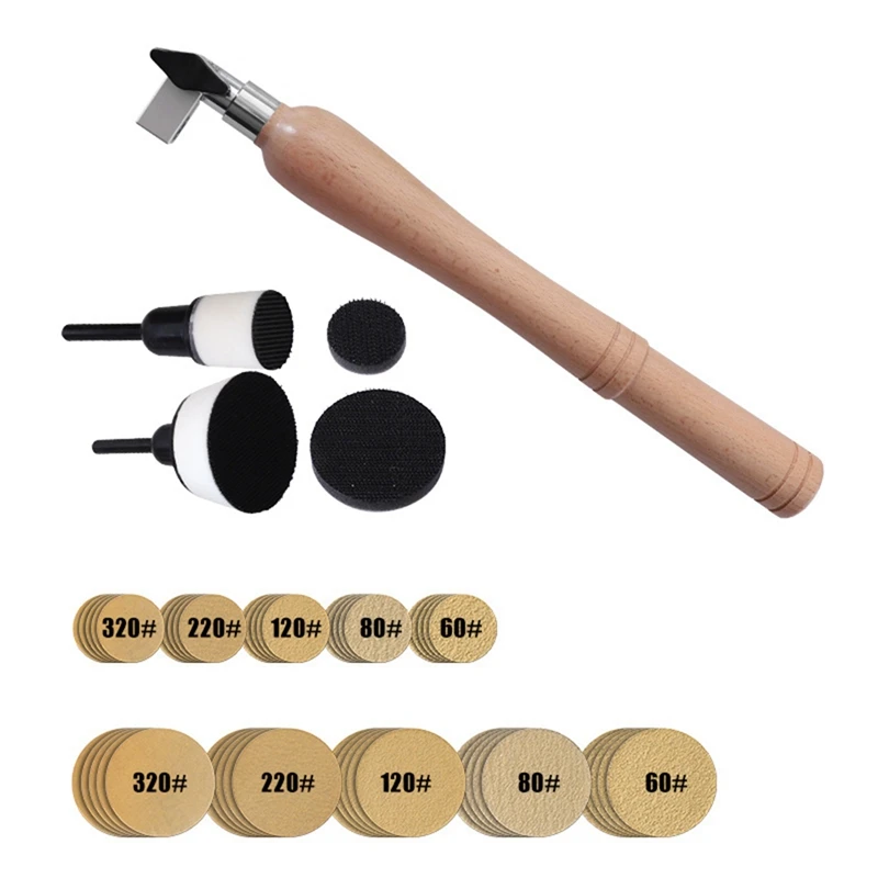 ABEZ Komschuurset 50 stuks Schuurpapierschijven Komschuurgereedschap met handvat voor houtbewerking Draaibank Polijsten en schuren van hout