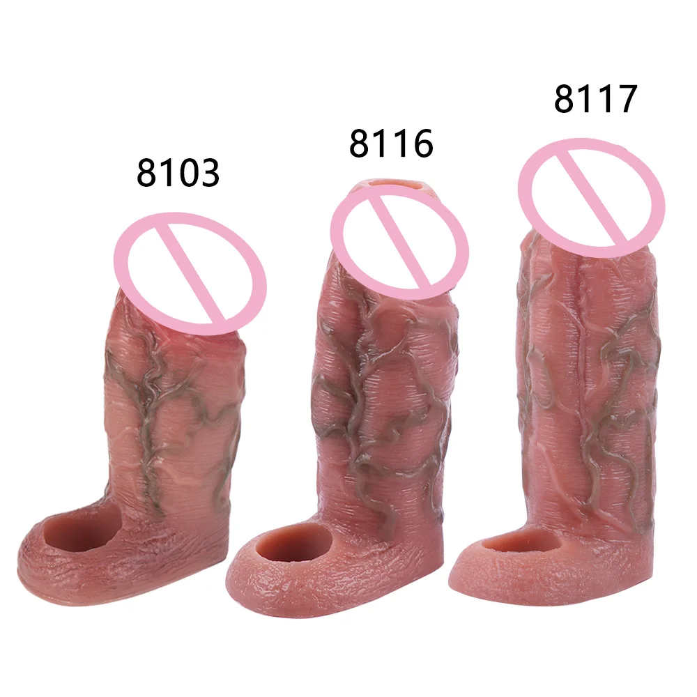 NNSX Silicone Male Realistic Penis Sleeve Extender Cock Sleeve Dick Enlargement Delay Ejaculation Cock Ring Sex Toys for Men