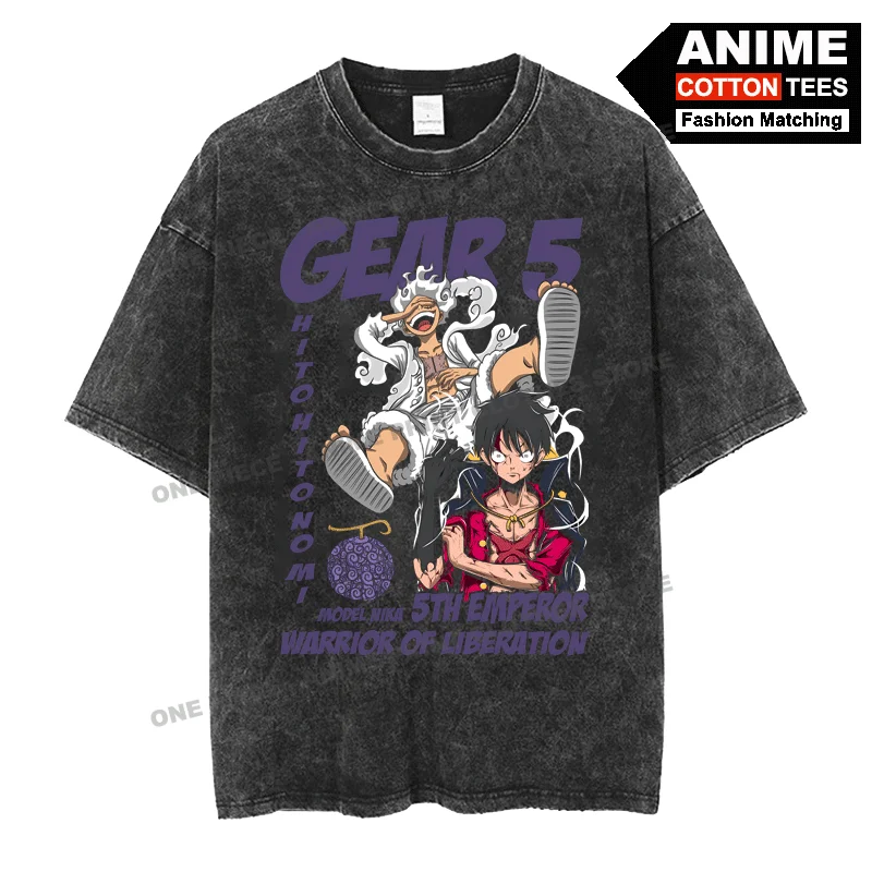 

Anime Peripheral Clothing ONE PIECE - GEAR 5 Luffy Print T Shirt y2k Street styl Men Women Short Sleeve Cotton Washed Loose Tees