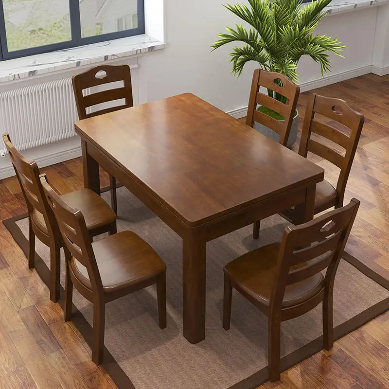 

#Modern All-Solid Wood Space Saving 6-Piece Dining Table And Chair Set For 4-6 People Small Rectangular Home & Hotel Use