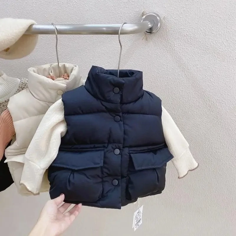 

Осенне-зимний детский пуховик, новый толстый топ на бретелях для мальчиков и девочек, зимнее пальто