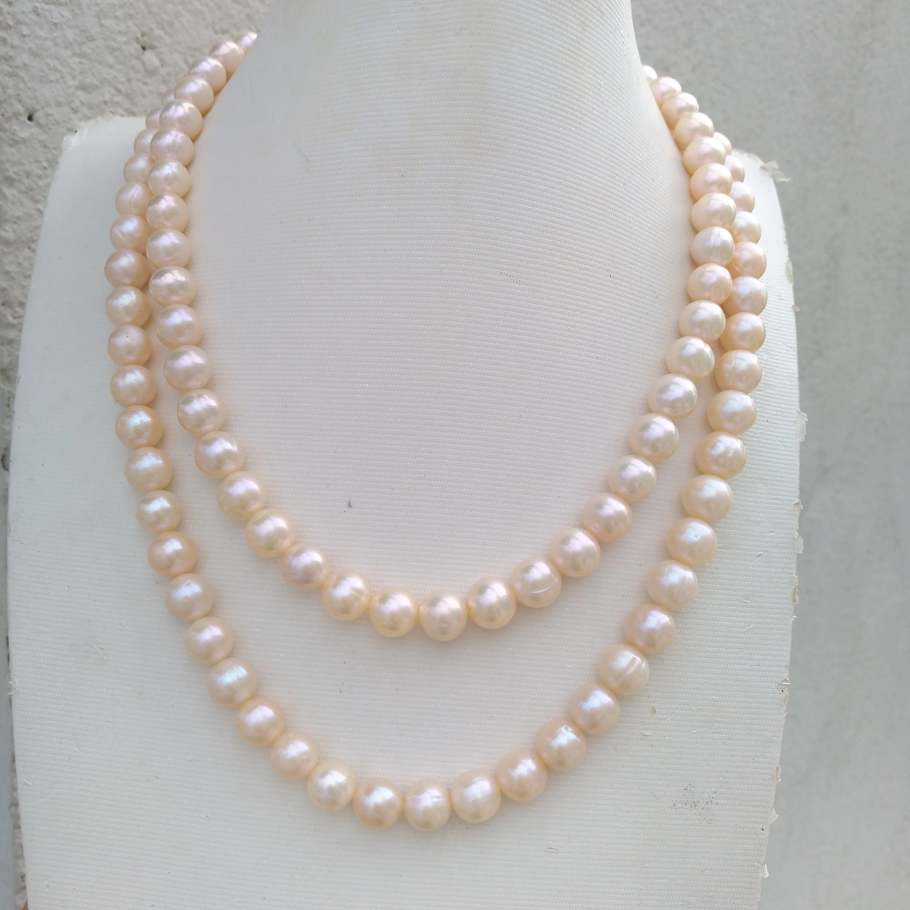 

Single Strand AAA 9-10mm South China Sea Pink Pearl Necklace 36 Inch Filled With 14k Fine Jewelry Free Shipping