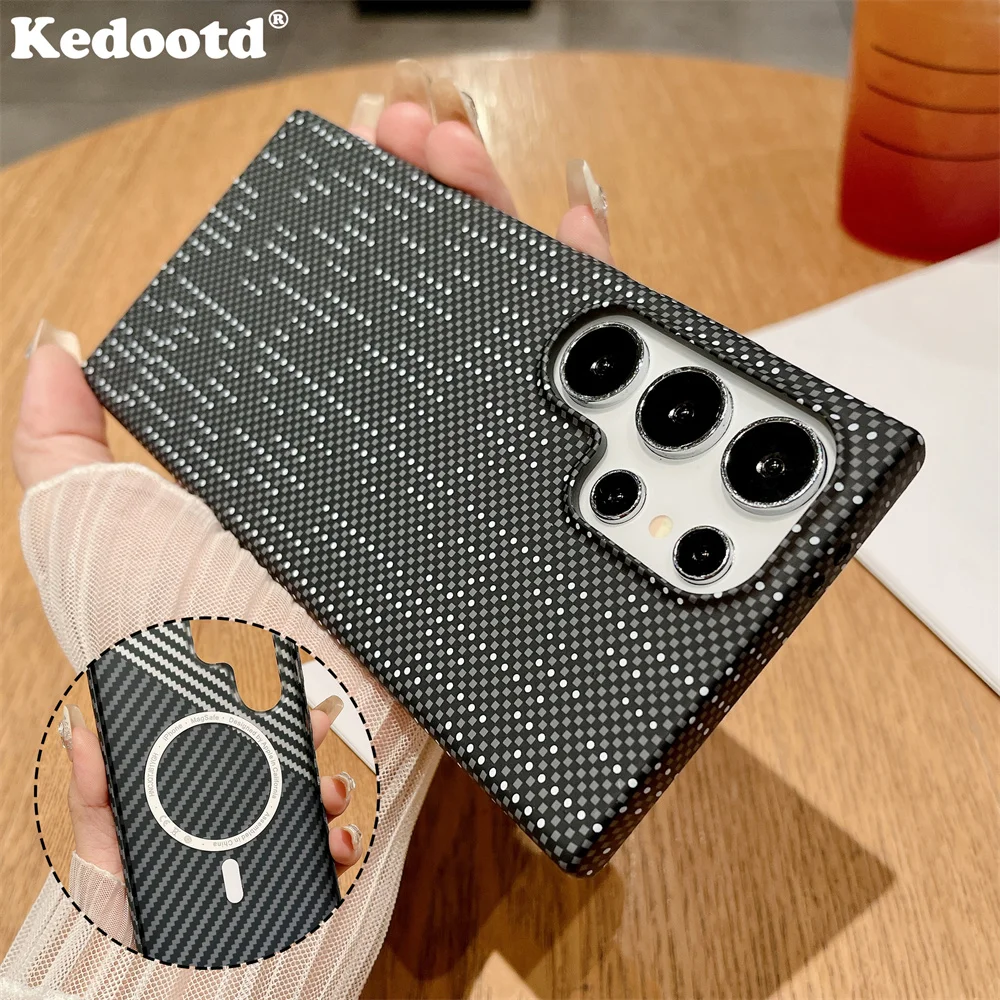 Ultra Thin Carbon Fiber Texture Armor Magnetic For Magsafe Case For Samsung S25 S24 S23 S22 Note 20 Ultra 10 Plus Hard PC Cover