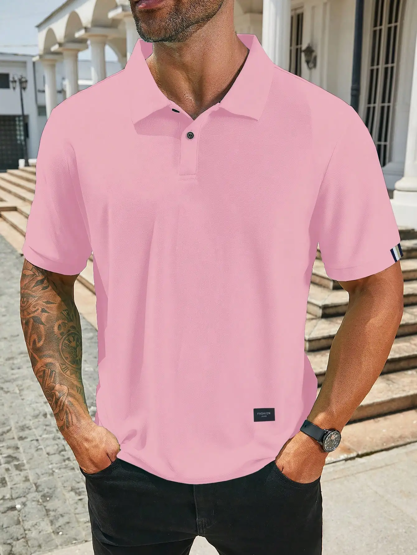 

Men's Solid Color Casual Short Sleeve Polo Shirt Summer