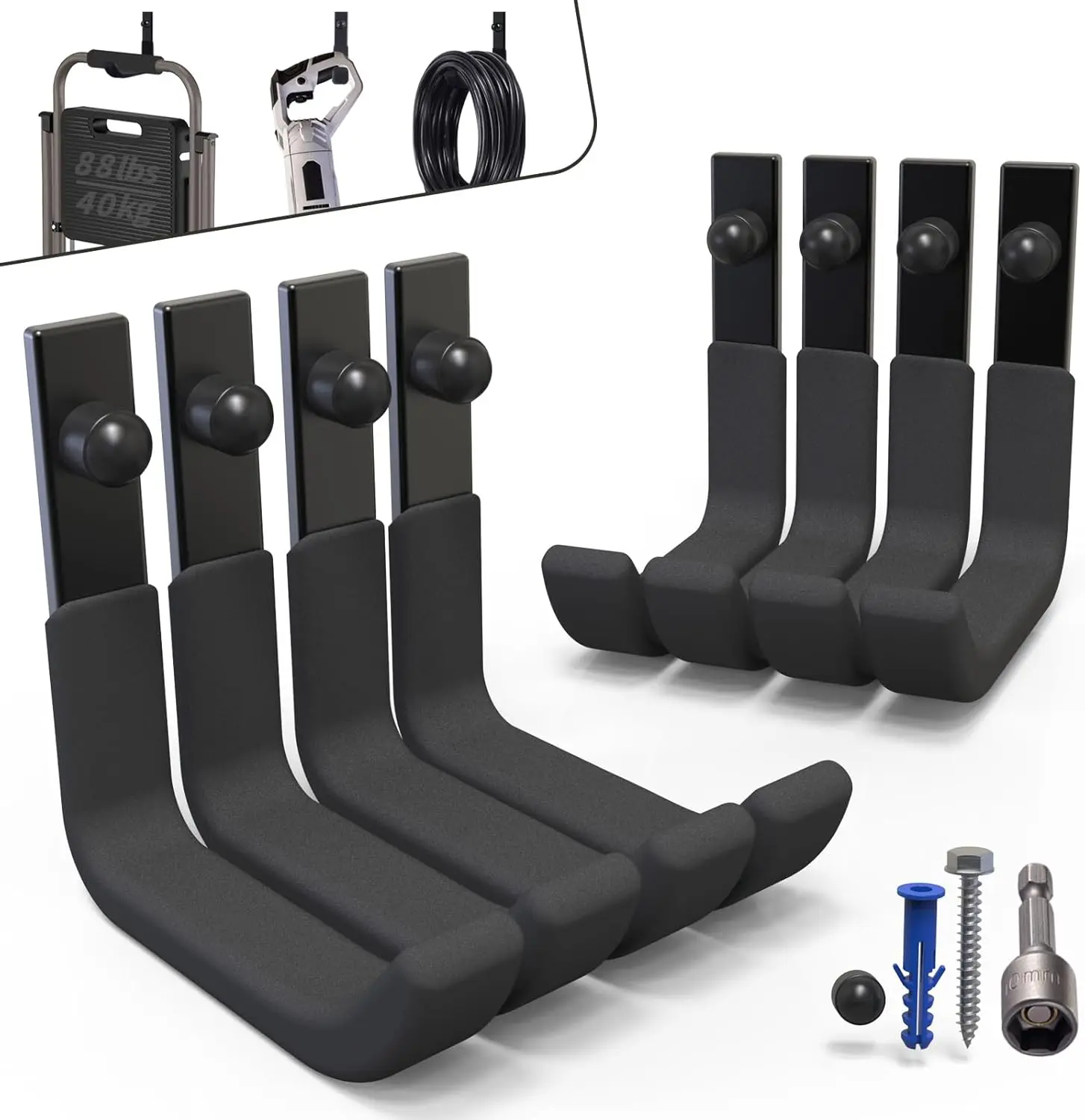 8 Pack Garage Storage Hooks, Ladder Hangers, Steel Wall Mount Hooks, Utility Hooks for Hanging Heavy Duty Shed Tools, Ropes, Gar