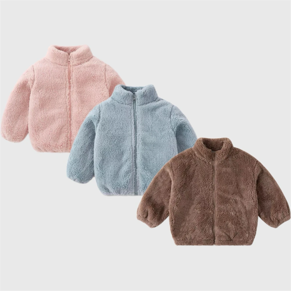 Infant Plush Coats Solid Color Long Sleeve Clothes Autumn And Winter Children's Warm Jacket New Loose Double-side Casual Tops