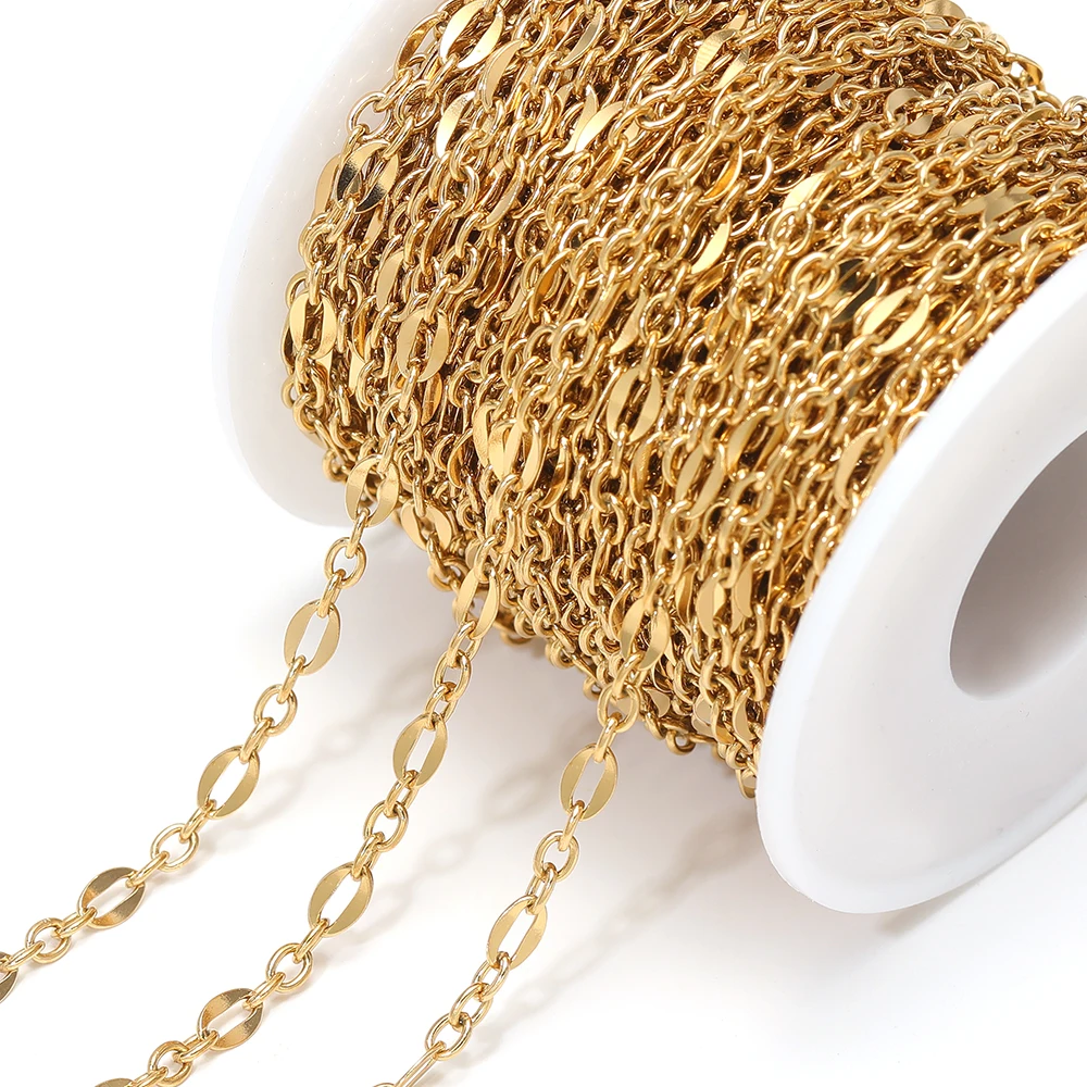 1 Meter 18K Gold Plated Stainless Steel 3:1 O Link Rolo Cable Chains for Necklaces Bracelets Making DIY Crafts Jewelry Supplies
