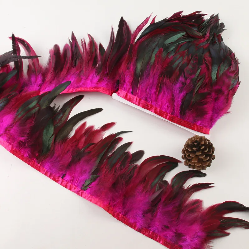 10Meter Natural Rooster Feathers trim fringe 10-20cm Chicken Cock Ribbon plumes For Craft ribbon fringe for skirt Party clothing