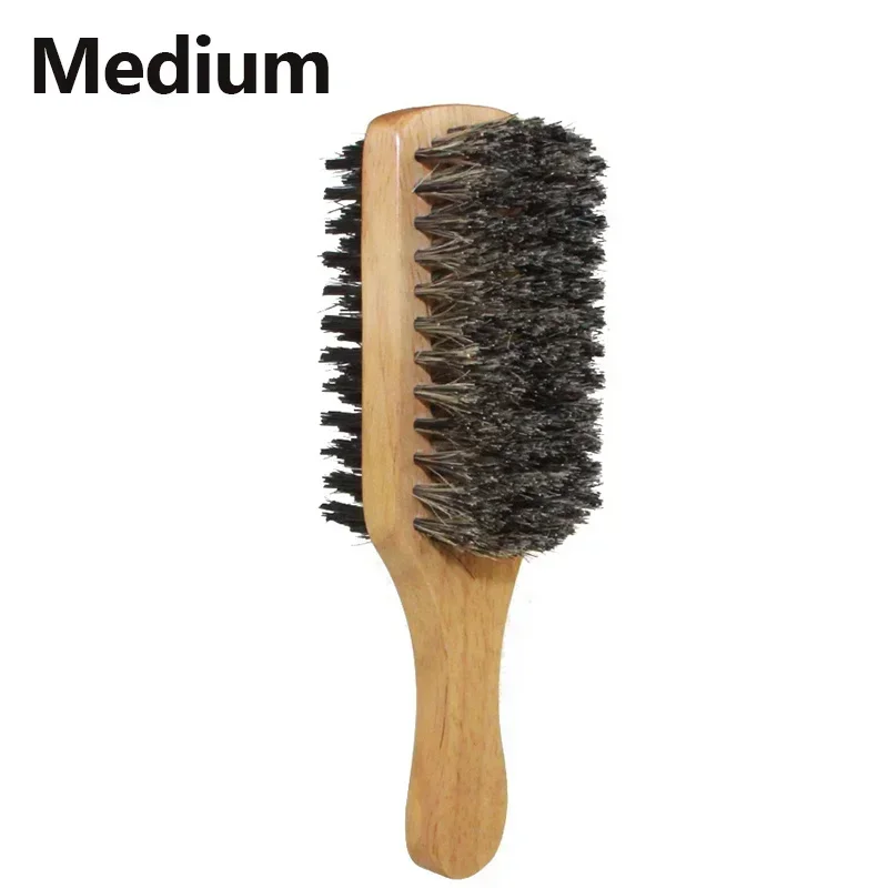 1 Stuks Mannen Varkenshaar Borstels Natuurlijke Houten Golfborstel Voor Mannelijke Baard Haarborstel Dual-Purpose Dubbelzijdige Baard borstel S/M/L